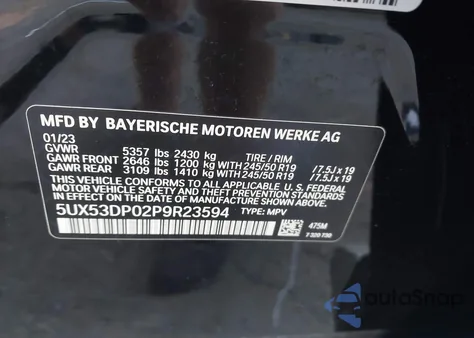2023 BMW X3 xDrive30I z USA, uszkodzony, nr VIN 5UX53DP02P9R23594